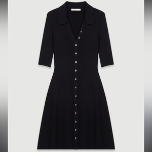 Maje null Black Collared Button-Front Midi Dress